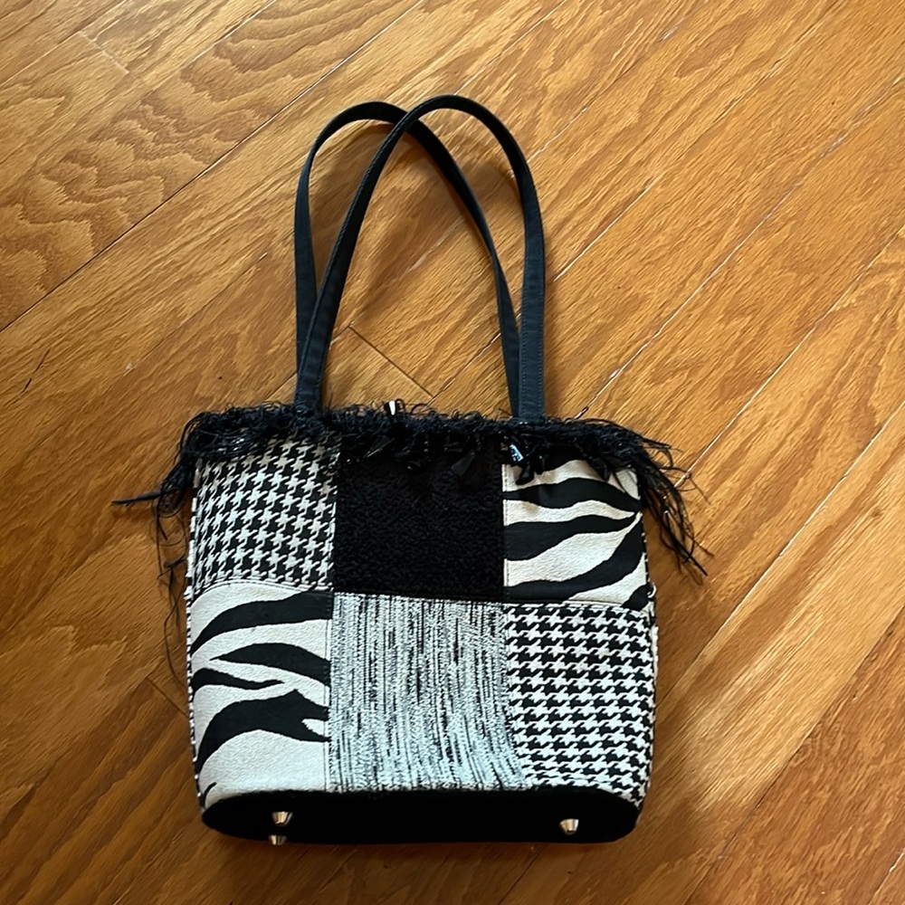Super Cute Purse Black and White with Bead Details